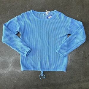 Vintage Size Large Baby Blue Knitted Drawstring Long Sleeve Blouse Top